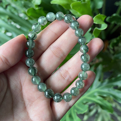 Natural Green Rutilated Quartz Bracelet Size 7 mm