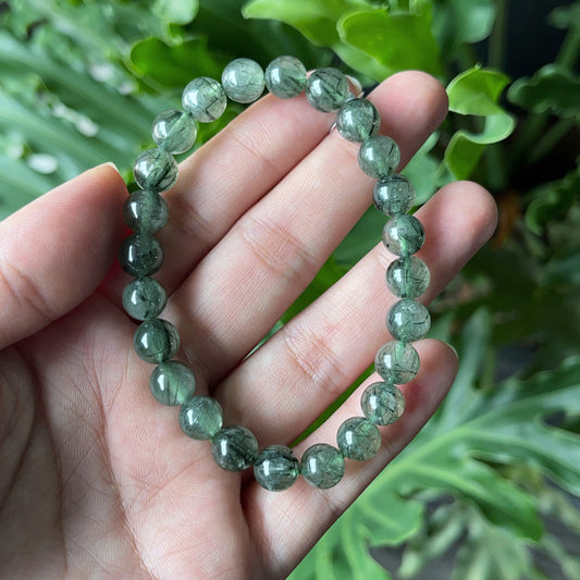 Natural Green Rutilated Quartz Bracelet Size 7 mm