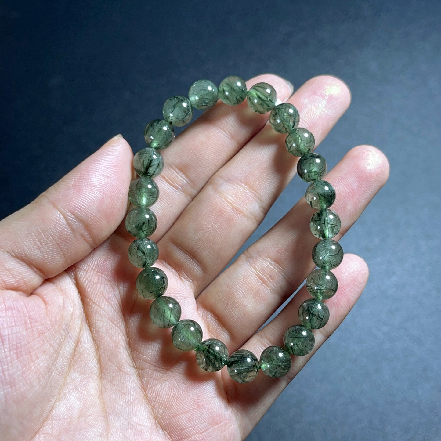 Natural Green Rutilated Quartz Bracelet Size 7 mm
