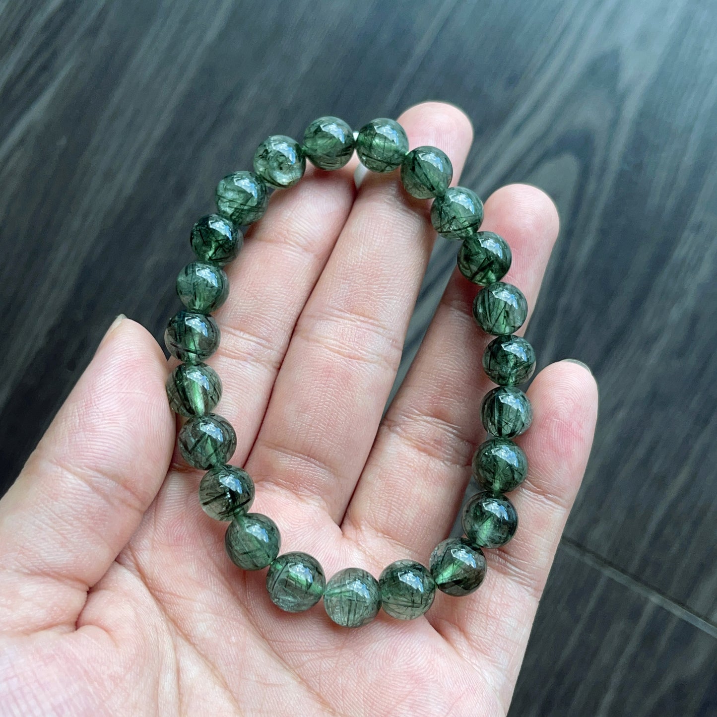 Bracelet Quartz Rutilé Vert Taille 8 mm