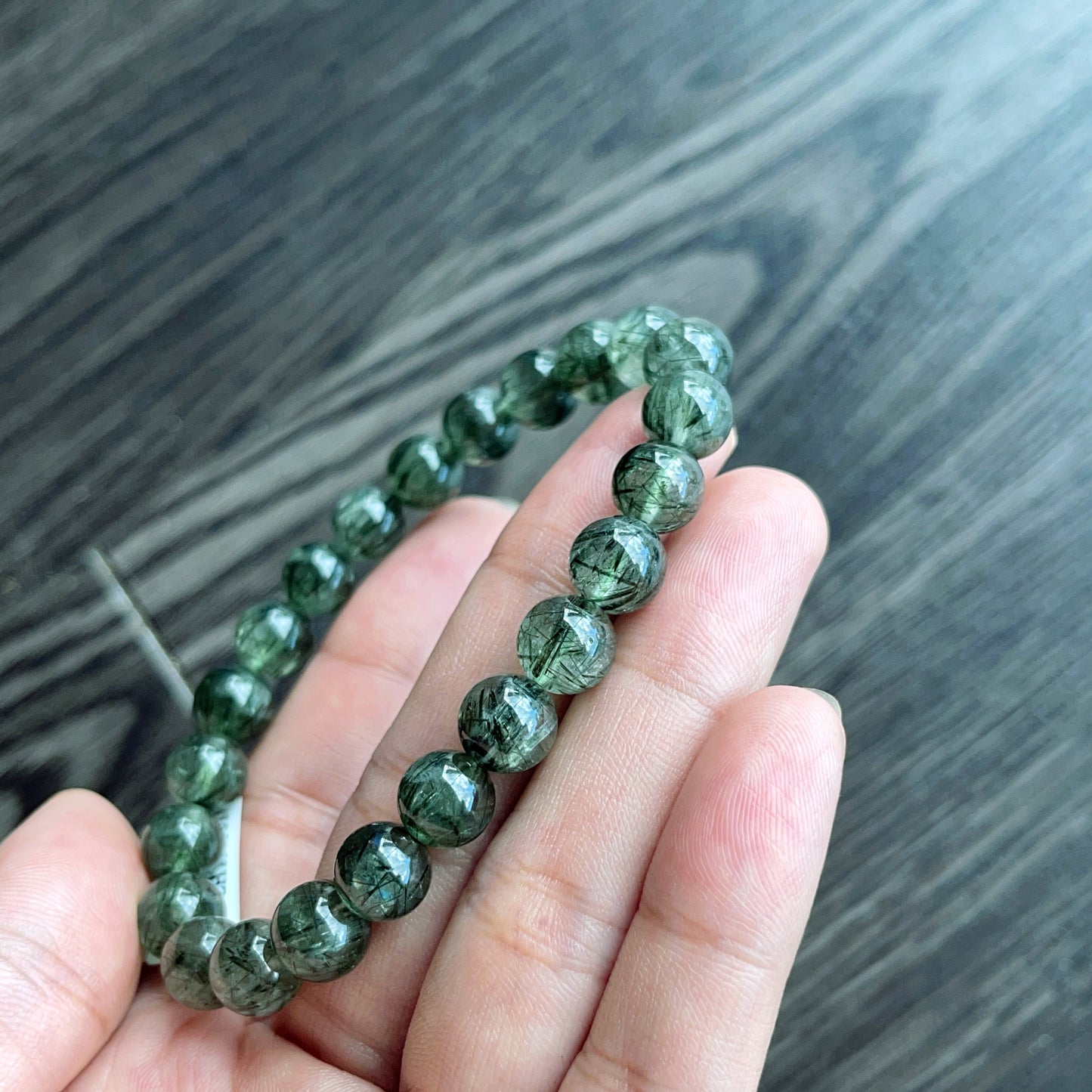 Bracelet Quartz Rutilé Vert Taille 8 mm