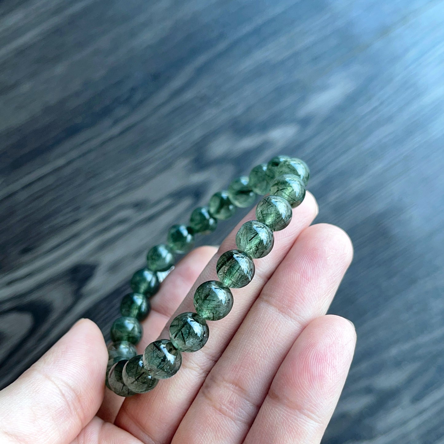 Bracelet Quartz Rutilé Vert Taille 8 mm