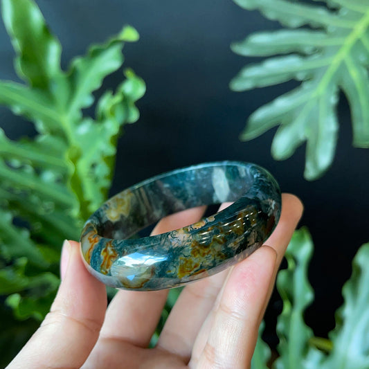 Moss Agate Bangle Leaf Style Size 57 mm | Mississauga Crystal Store