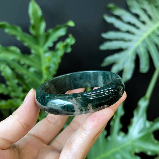 Moss Agate Bangle Leaf Style Size 55 mm | Mississauga Crystal Store