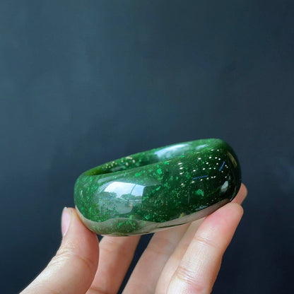 Nephrite Jade Bangle Leaf  Style  - Genuine Stone