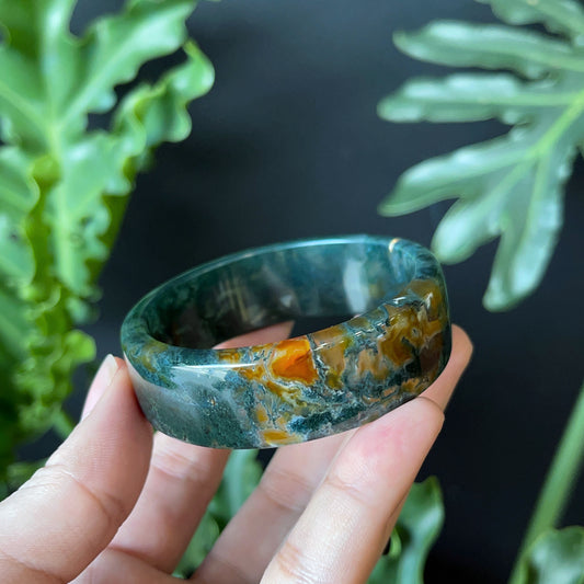 Moss Agate Bangle Square Style Size 52 mm