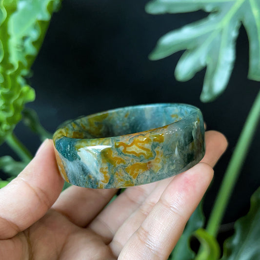 Moss Agate Bangle Square Style Size 52 mm