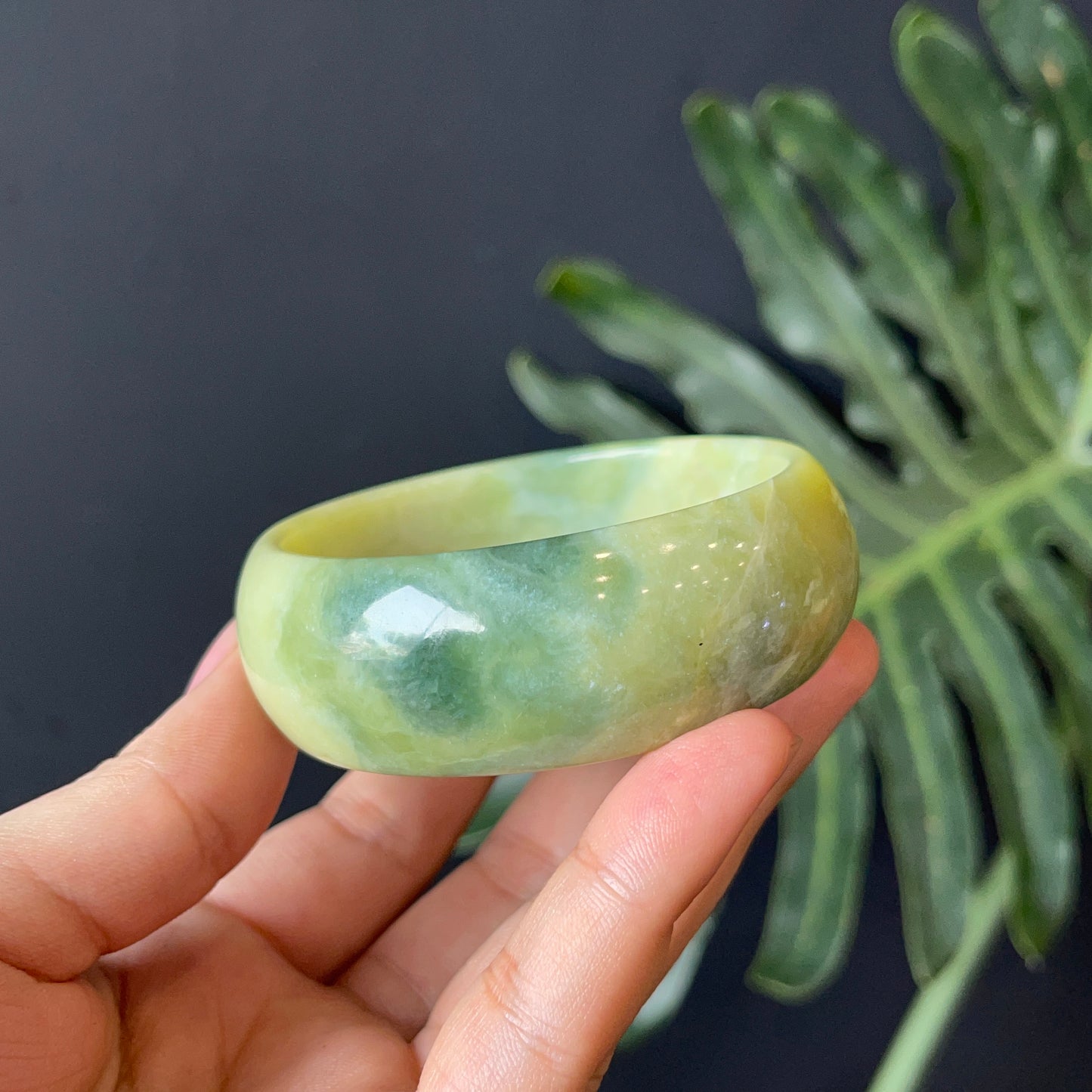 Natural Serpentine Bangle Leaf Style Size 55 mm
