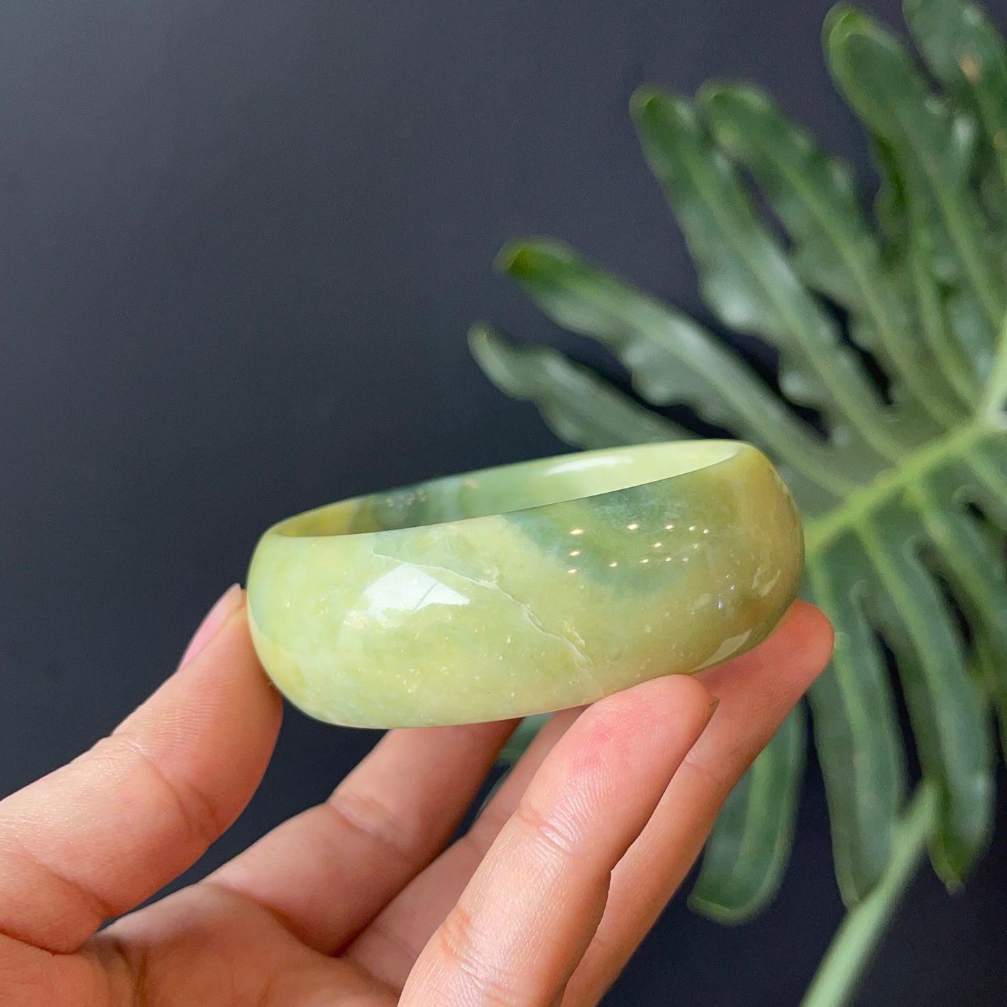 Natural Serpentine Bangle Leaf Style Size 55 mm