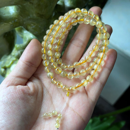 Bracelet triple tour en quartz rutilé doré taille 6,5 mm