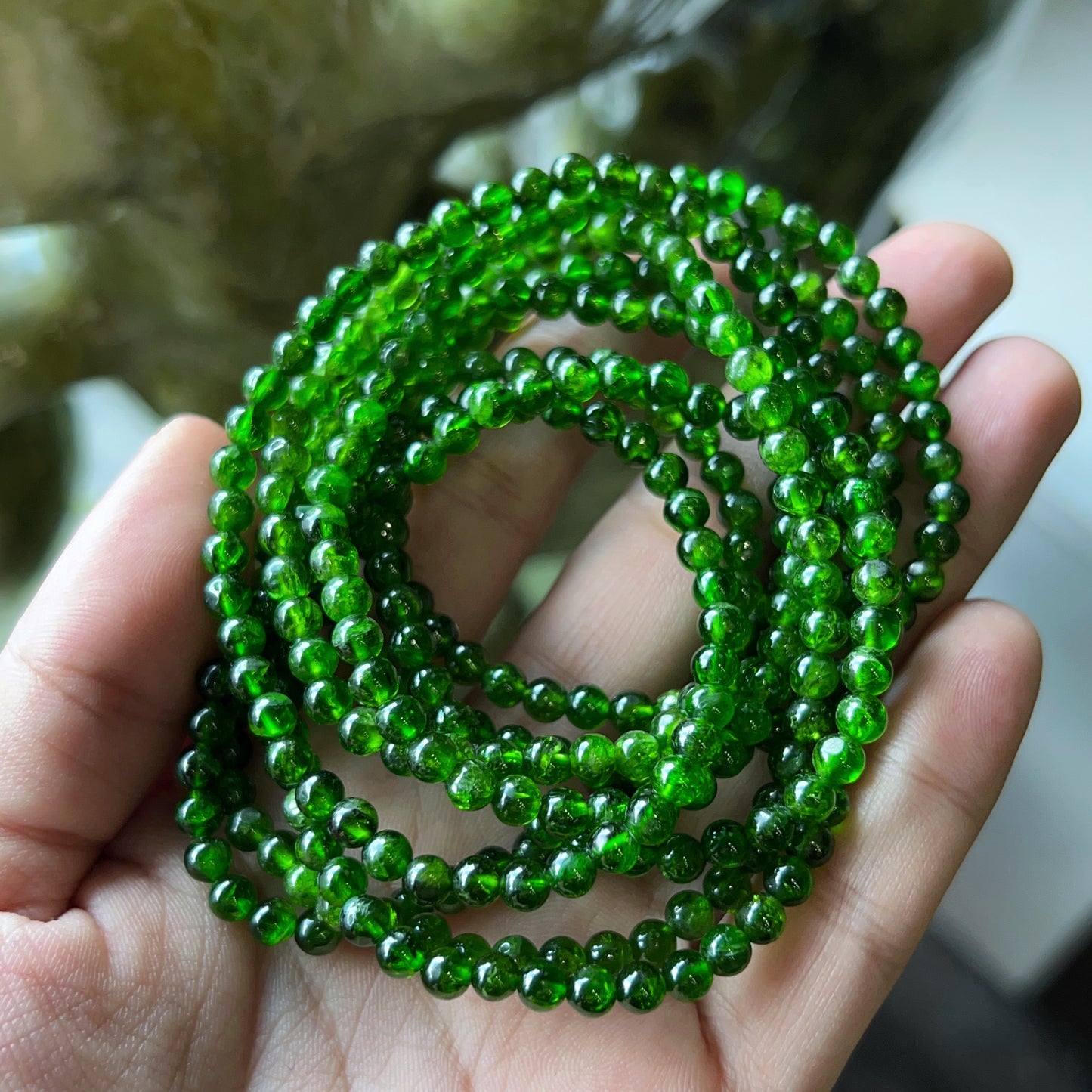 Diopside Triple Wrap Bracelet Size 4 mm