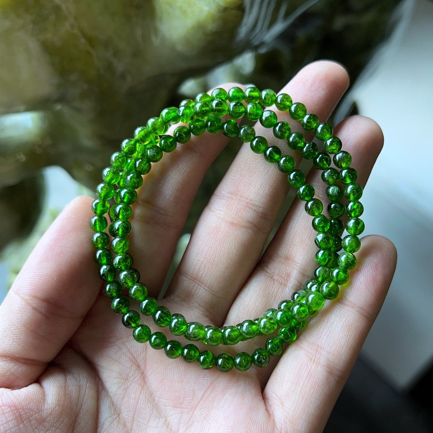 Diopside Triple Wrap Bracelet Size 4 mm
