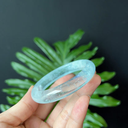 Natural Aquamarine Bangle Leaf Style Size 56 mm