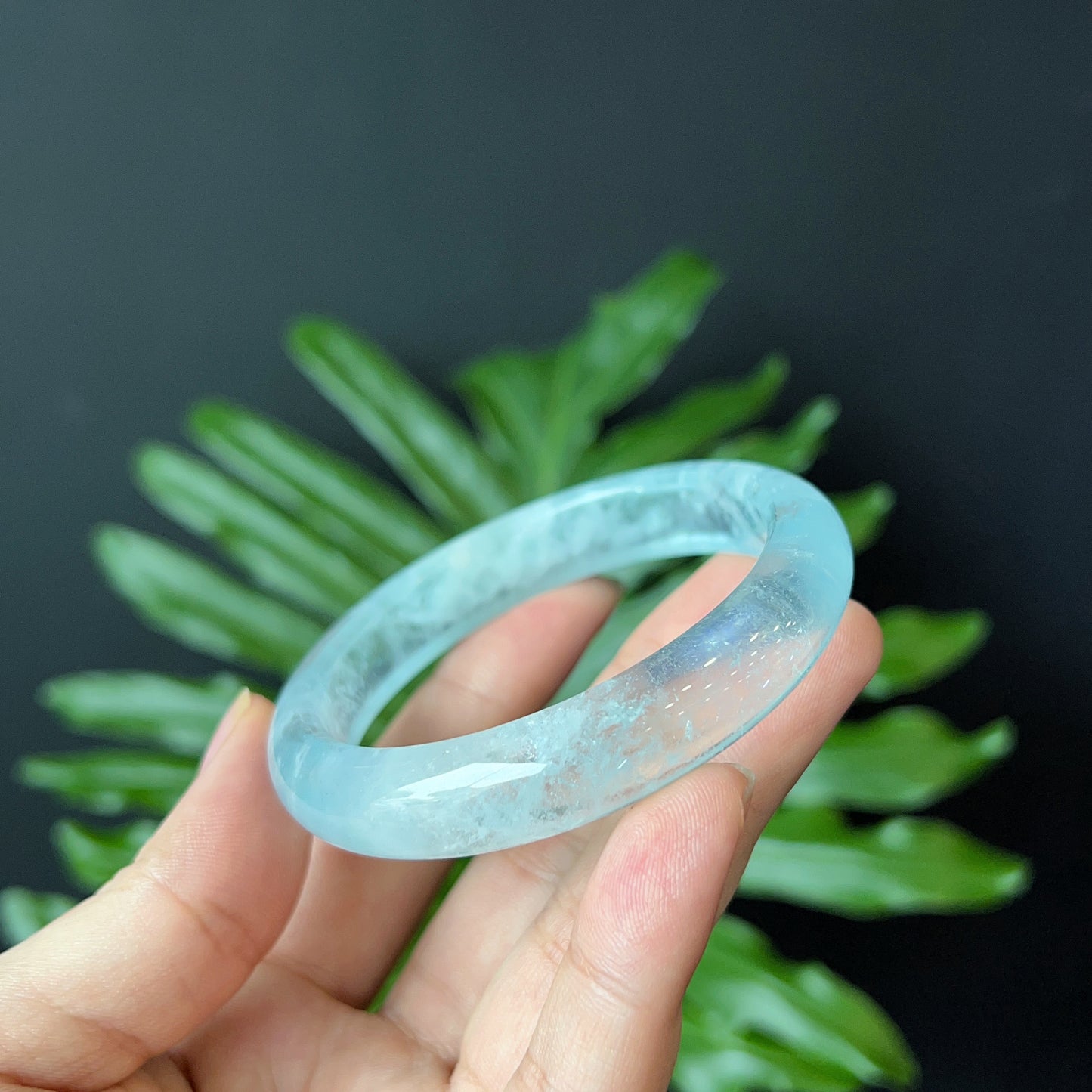 Natural Aquamarine Bangle Leaf Style Size 56 mm