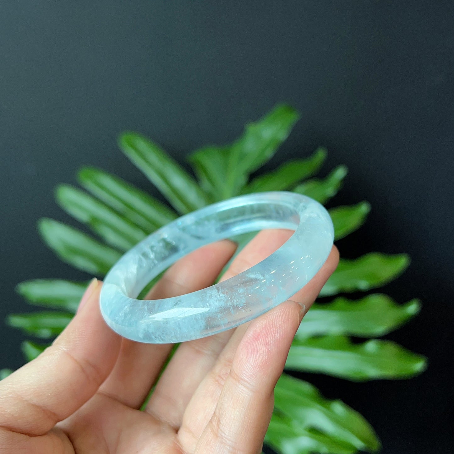 Natural Aquamarine Bangle Leaf Style Size 56 mm