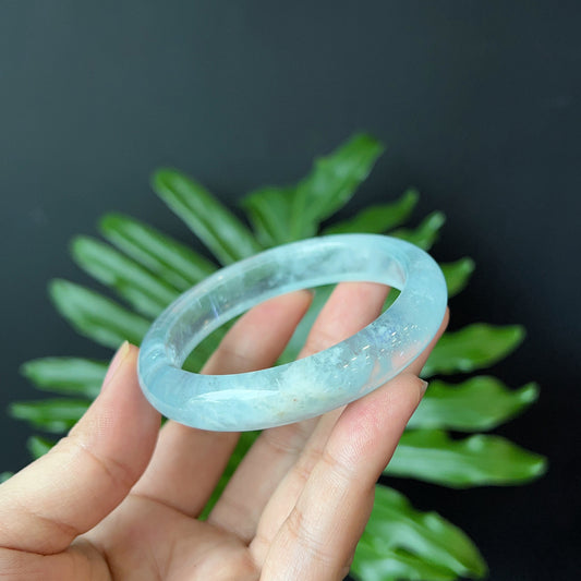 Natural Aquamarine Bangle Leaf Style Size 56 mm