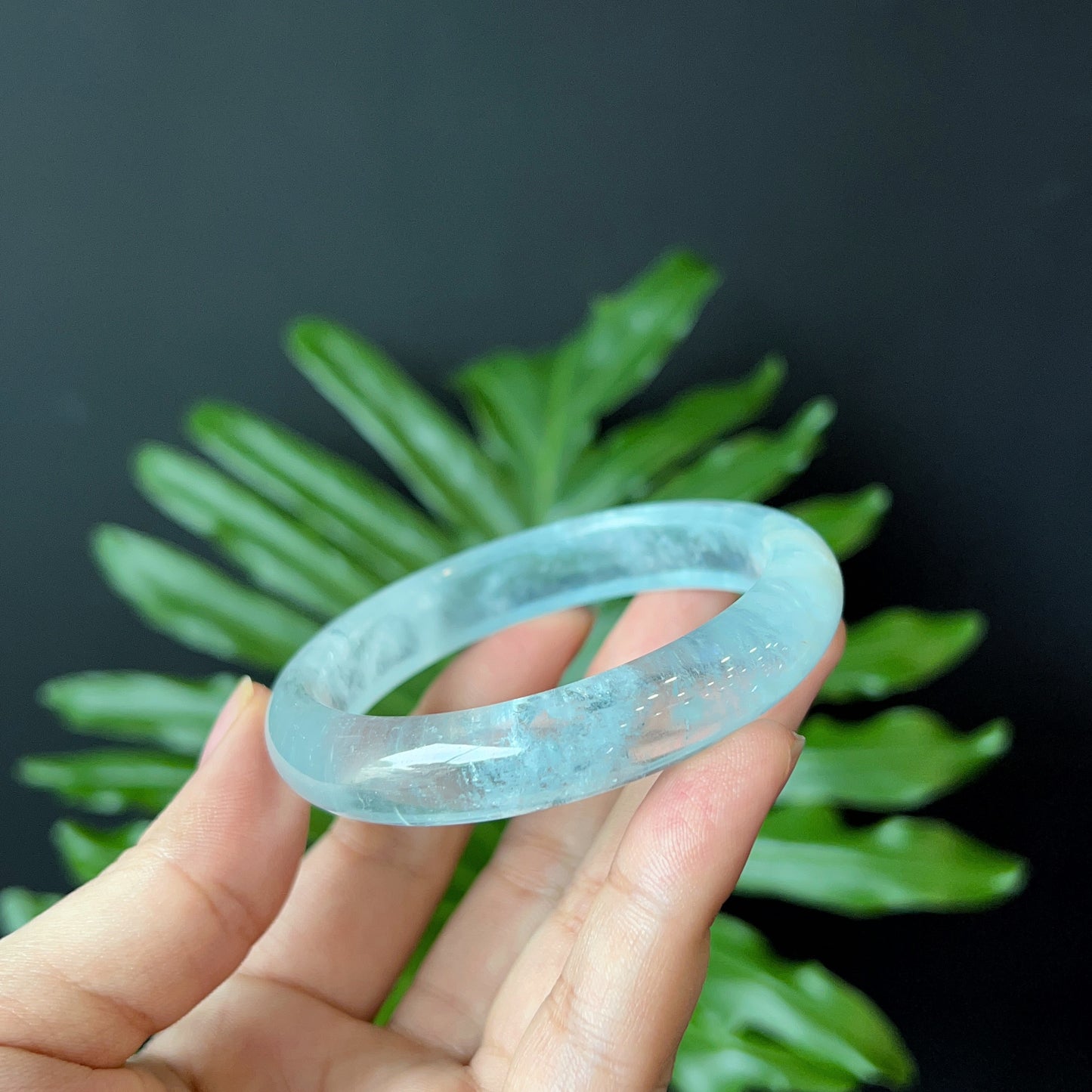 Natural Aquamarine Bangle Leaf Style Size 56 mm