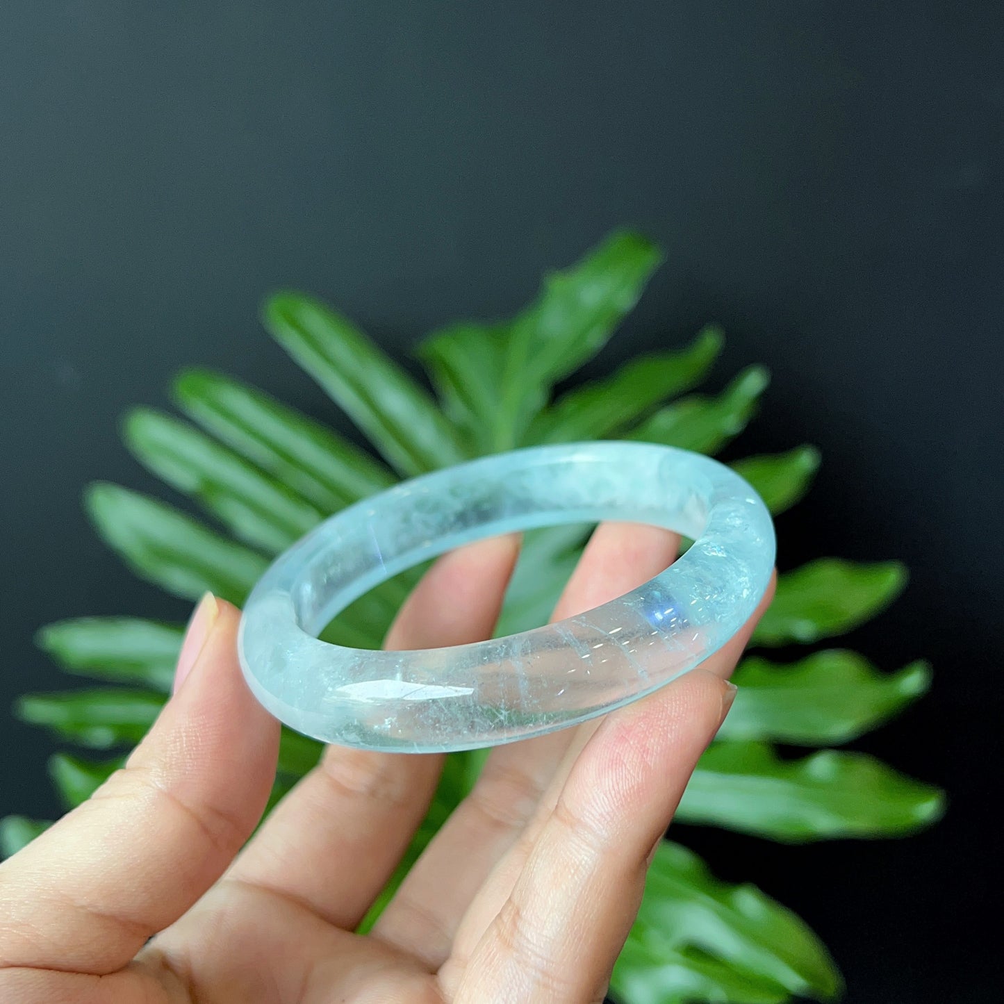 Natural Aquamarine Bangle Leaf Style Size 56 mm