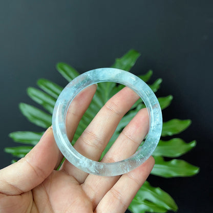 Natural Aquamarine Bangle Leaf Style Size 56 mm