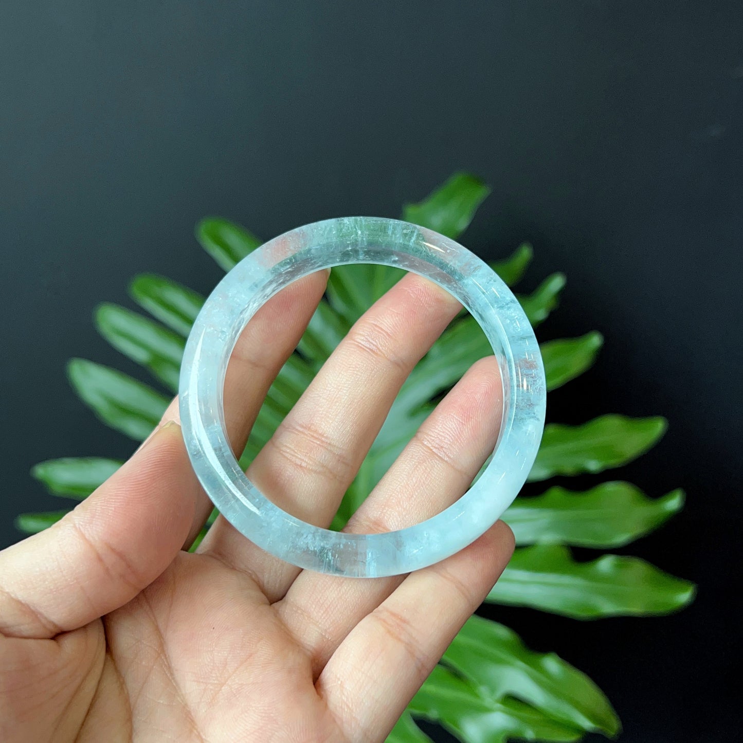 Natural Aquamarine Bangle Leaf Style Size 56 mm