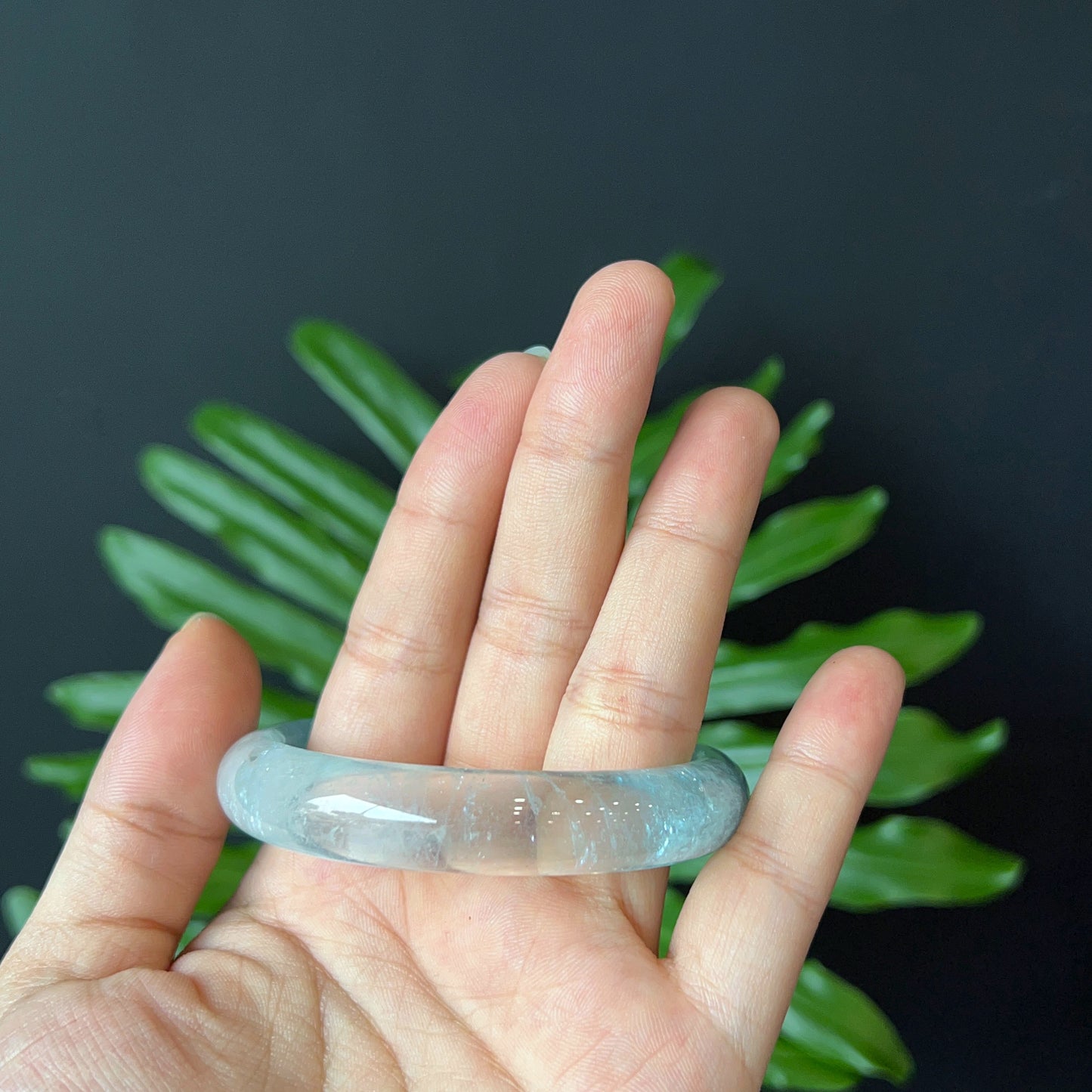 Natural Aquamarine Bangle Leaf Style Size 56 mm