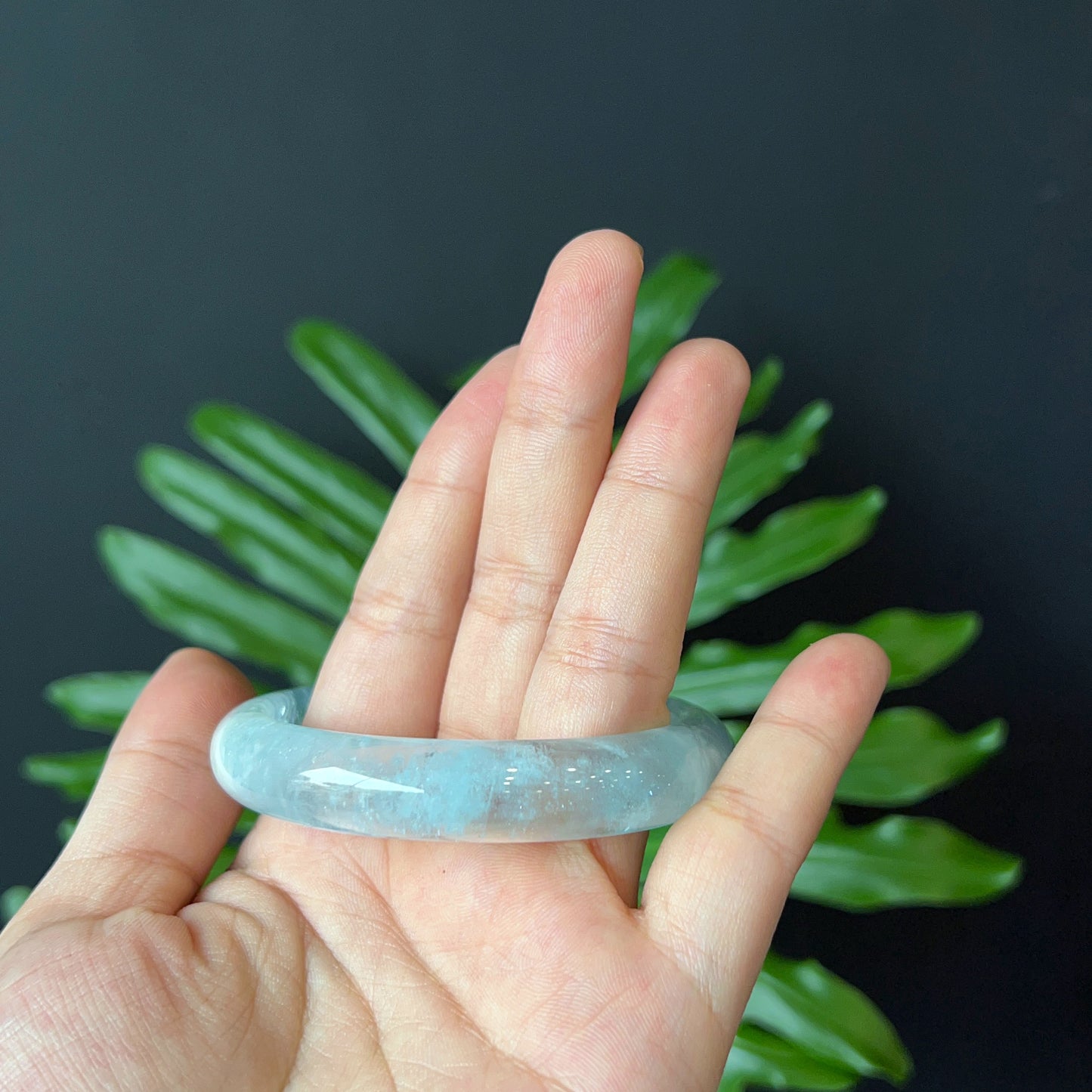 Natural Aquamarine Bangle Leaf Style Size 56 mm