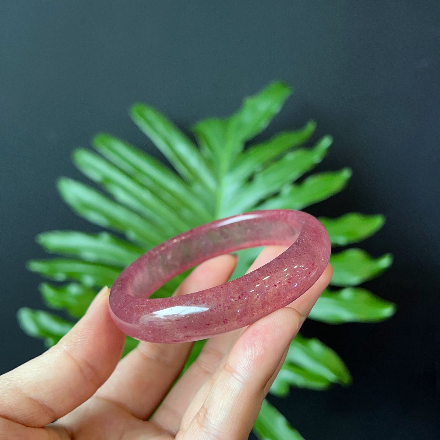 Natural Strawberry Quartz Bangle Leaf Style Size 56 mm