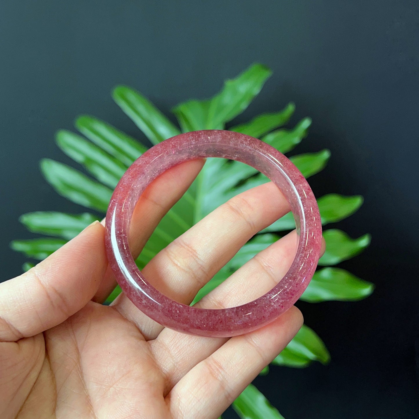 Natural Strawberry Quartz Bangle Leaf Style Size 56 mm