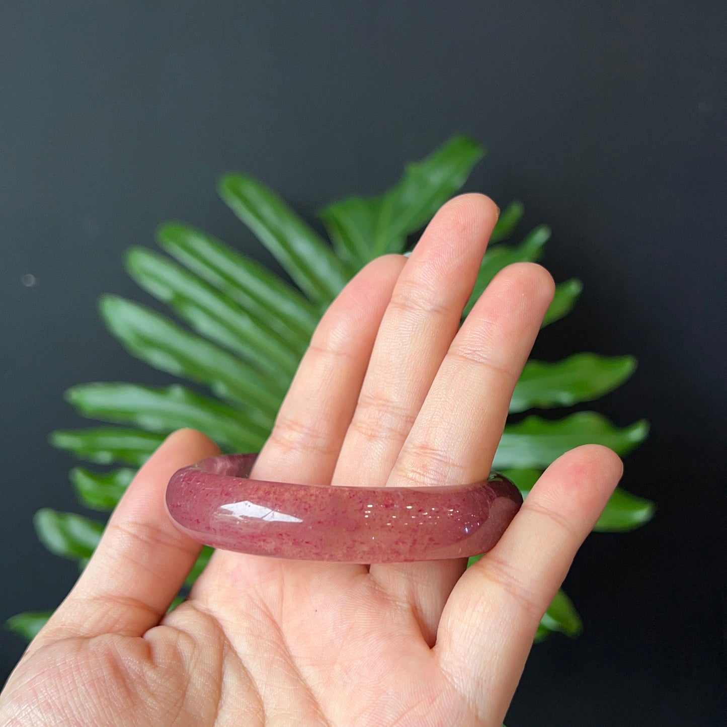 Natural Strawberry Quartz Bangle Leaf Style Size 56 mm