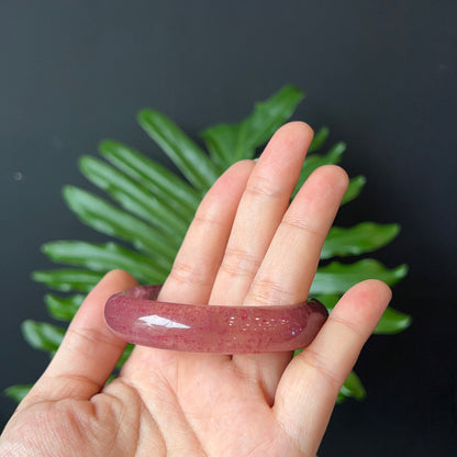 Natural Strawberry Quartz Bangle Leaf Style Size 56 mm