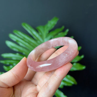 Natural Rose Quartz Bangle Leaf Style Size 52 mm
