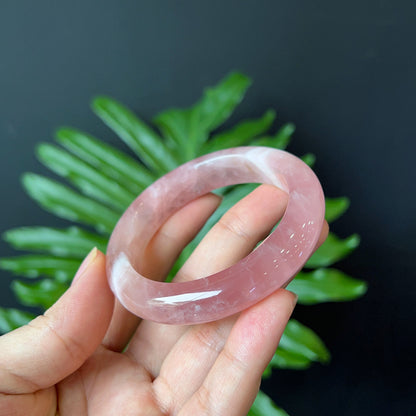 Natural Rose Quartz Bangle Leaf Style Size 52 mm