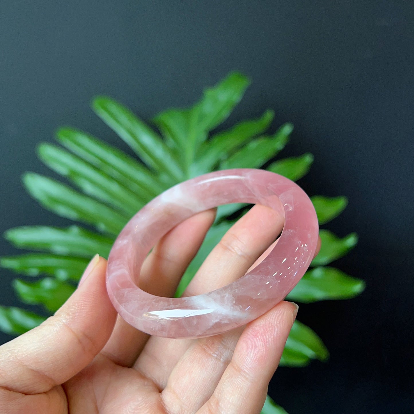 Natural Rose Quartz Bangle Leaf Style Size 52 mm