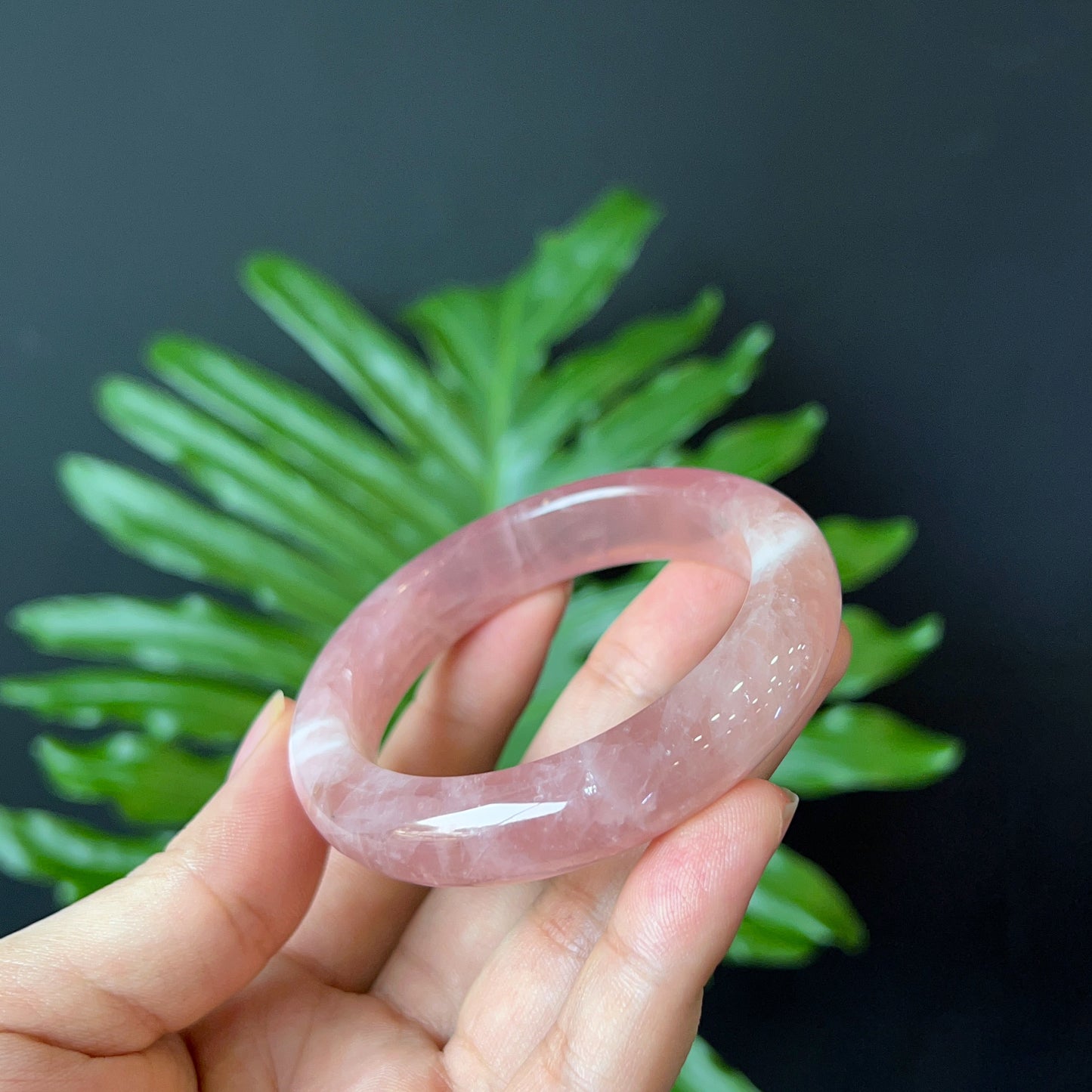 Natural Rose Quartz Bangle Leaf Style Size 52 mm