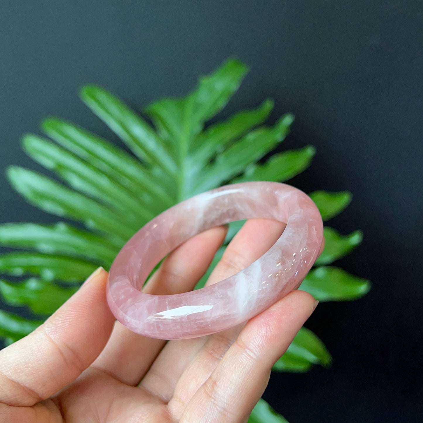 Natural Rose Quartz Bangle Leaf Style Size 52 mm