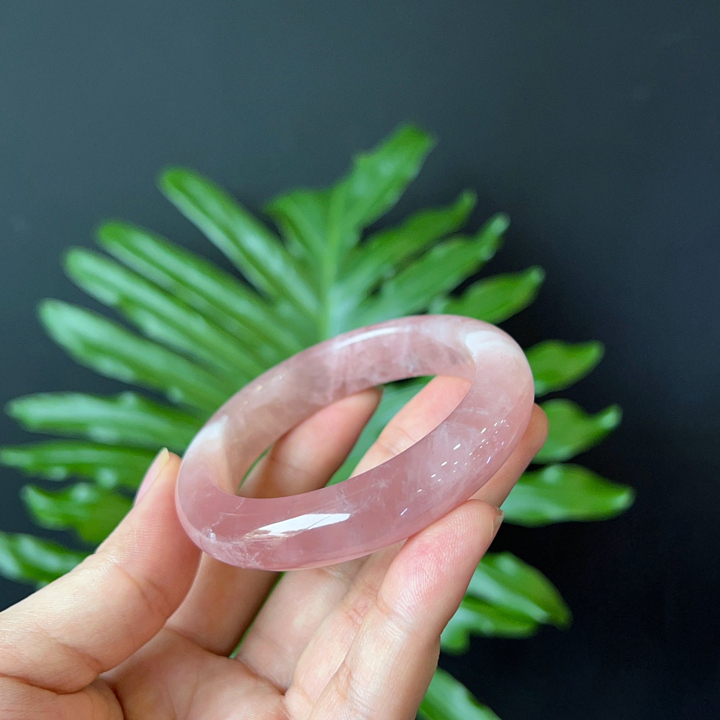 Natural Rose Quartz Bangle Leaf Style Size 52 mm