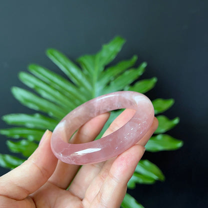 Natural Rose Quartz Bangle Leaf Style Size 52 mm