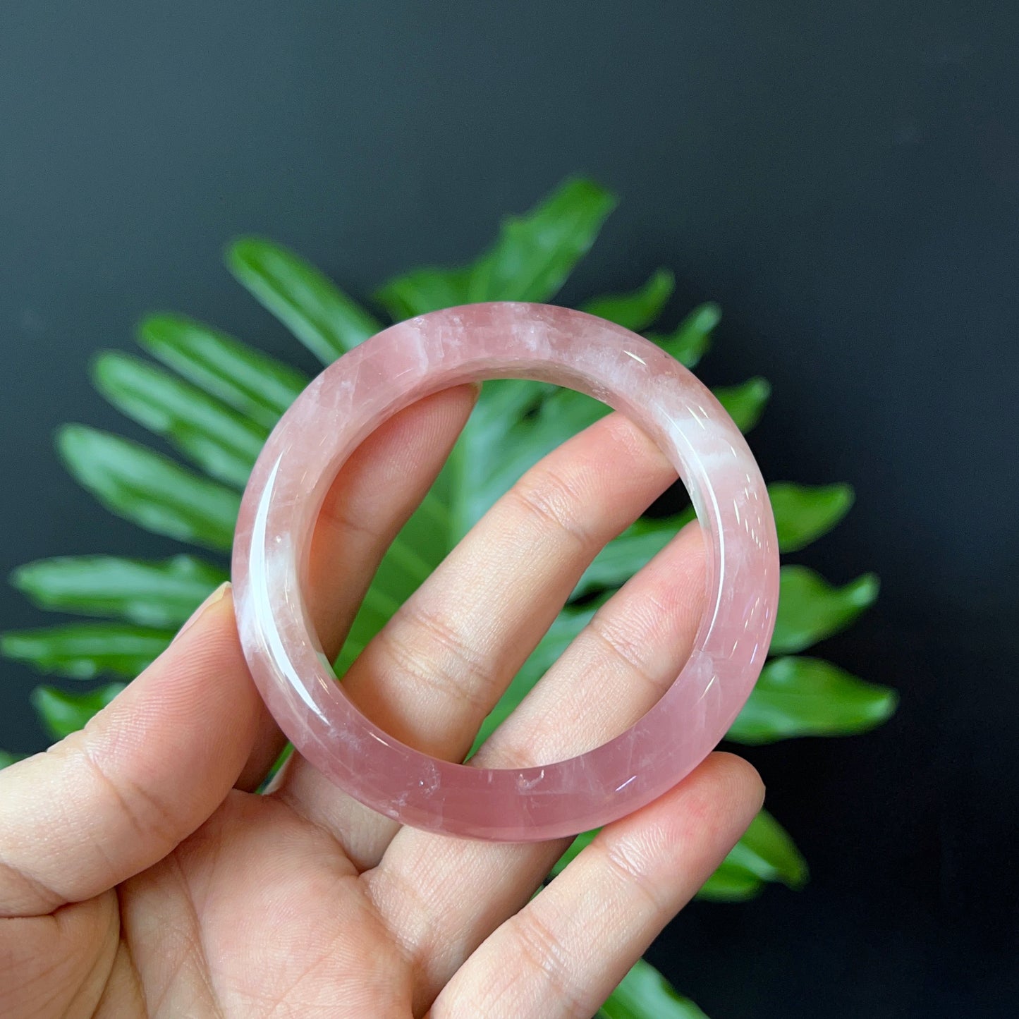 Natural Rose Quartz Bangle Leaf Style Size 52 mm