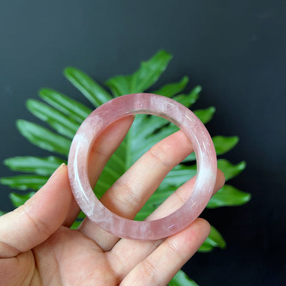 Natural Rose Quartz Bangle Leaf Style Size 52 mm