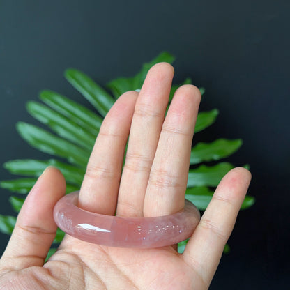 Natural Rose Quartz Bangle Leaf Style Size 52 mm