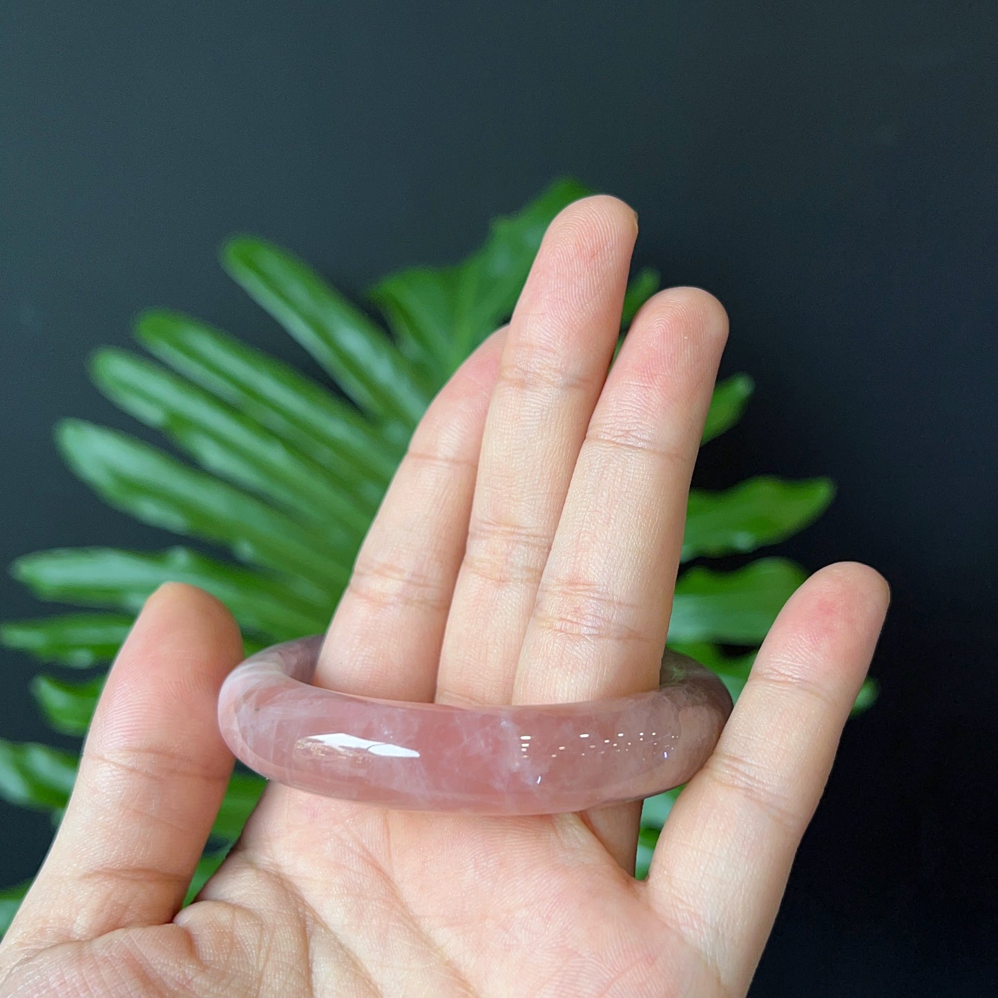 Natural Rose Quartz Bangle Leaf Style Size 52 mm