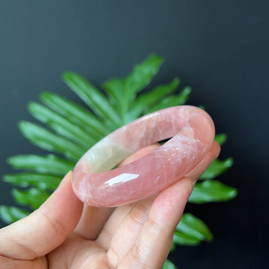 Natural Rose Quartz Bangle Leaf Style Size 53 mm