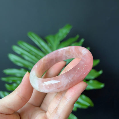Natural Rose Quartz Bangle Leaf Style Size 53 mm
