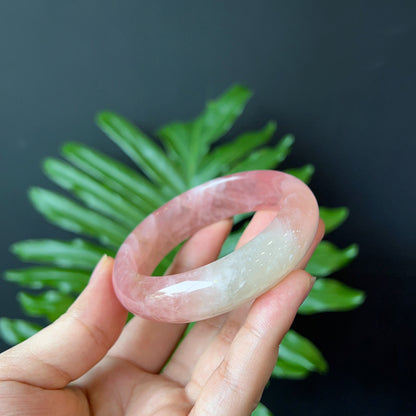 Natural Rose Quartz Bangle Leaf Style Size 53 mm