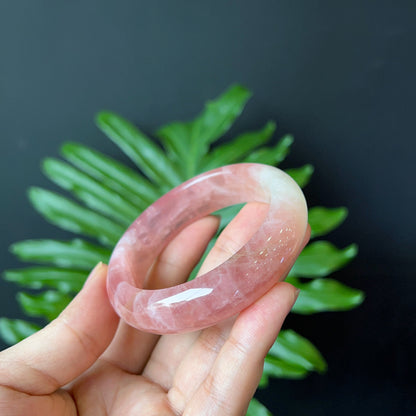Natural Rose Quartz Bangle Leaf Style Size 53 mm