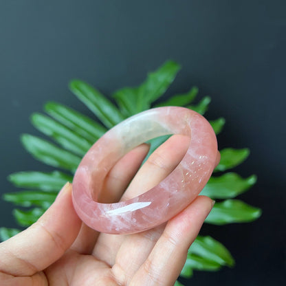 Natural Rose Quartz Bangle Leaf Style Size 53 mm