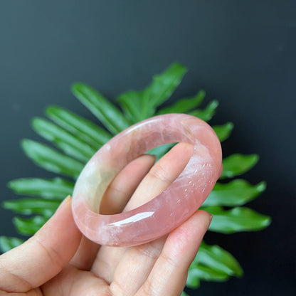 Natural Rose Quartz Bangle Leaf Style Size 53 mm