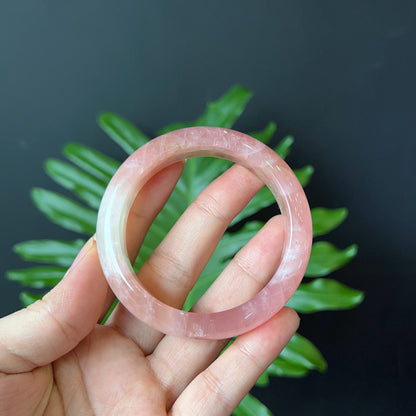 Natural Rose Quartz Bangle Leaf Style Size 53 mm