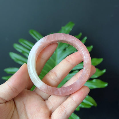 Natural Rose Quartz Bangle Leaf Style Size 53 mm