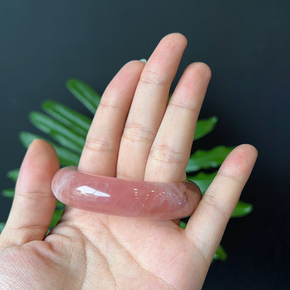 Natural Rose Quartz Bangle Leaf Style Size 53 mm